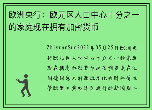 欧洲央行：欧元区人口中心十分之一的家庭现在拥有加密货币 